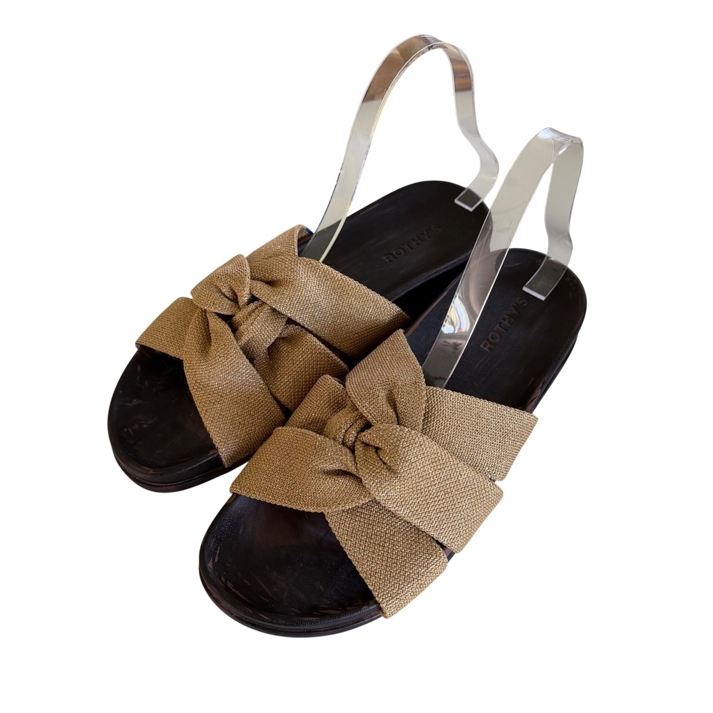 Rothys The Knot Slide Gold Metallic Knit Tortoise Sandals Womens 9.5